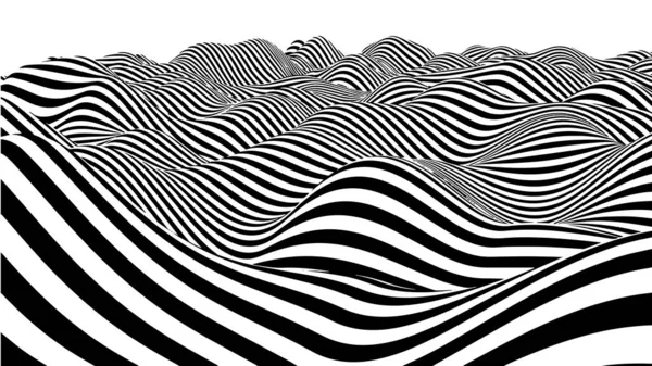 Optical Illusion Wave Abstract Black White Illusions Horizontal Lines Stripes — Stock Vector