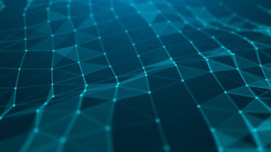 Parçacık dalgası. Soyut mavi teknoloji geçmişi. Bilim geçmişi. Pleksus etkisi. Ağ bağlantısı yapısı. 3d oluşturma.