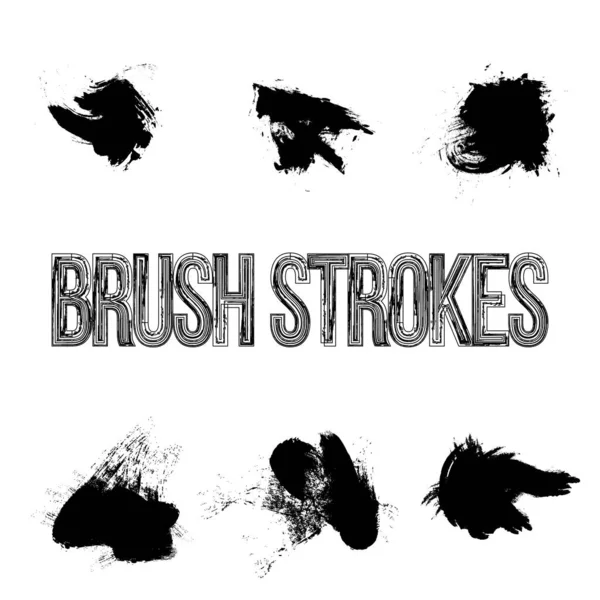 Brush Strokes Set Black Abstract Vector Spots White Background — Stock Vector