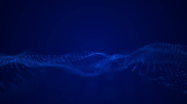 Parçacık dalgası. Soyut Mavi Geometrik Arkaplan. Büyük veri görselleştirmesi. Veri teknolojisi soyut gelecek çizimi. 3d oluşturma.