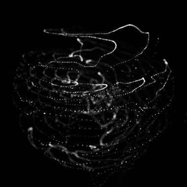 Soyut siyah 3D küre. Bükülme çizgileri olan küre. Parlak çizgiler bükülüyor. Dış uzay nesnesi. Gelecekçi teknoloji tarzı. Küre parçacıkları. 3d oluşturma.