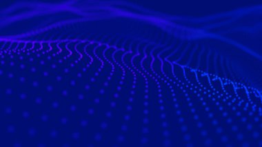 Parçacık dalgası. Soyut Mavi Geometrik Arkaplan. Büyük veri görselleştirmesi. Veri teknolojisi soyut gelecek çizimi. 3d oluşturma.