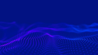 Parçacık dalgası. Soyut Mavi Geometrik Arkaplan. Büyük veri görselleştirmesi. Veri teknolojisi soyut gelecek çizimi. 3d oluşturma.