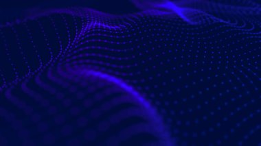 Parçacık dalgası. Soyut Mavi Geometrik Arkaplan. Büyük veri görselleştirmesi. Veri teknolojisi soyut gelecek çizimi. 3d oluşturma.