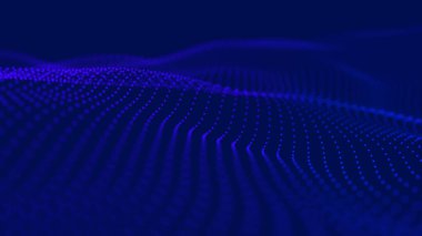 Parçacık dalgası. Soyut Mavi Geometrik Arkaplan. Büyük veri görselleştirmesi. Veri teknolojisi soyut gelecek çizimi. 3d oluşturma.