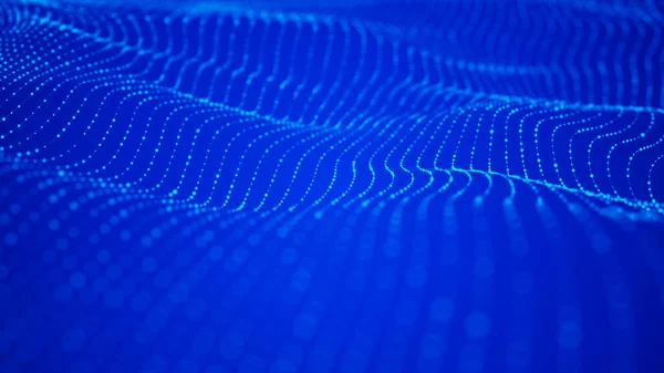 粒子の波 概要青い幾何学的背景 ビッグデータ可視化 データ技術抽象未来図 3Dレンダリング — ストック写真
