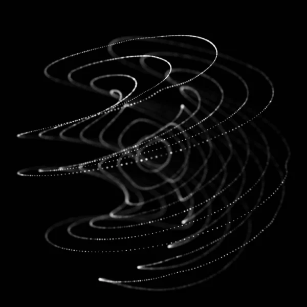 抽象的黑色三维球体 带扭曲线的球体 光彩夺目的线扭曲 外层空间物体 未来派技术风格 球状粒子 3D渲染 — 图库照片