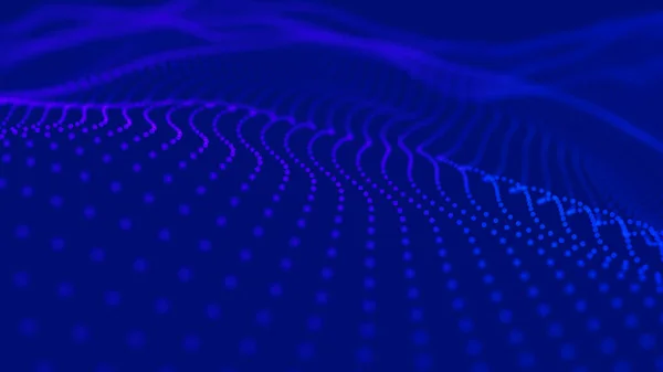 Een Golf Van Deeltjes Abstract Blauwe Geometrische Achtergrond Visualisatie Van — Stockfoto