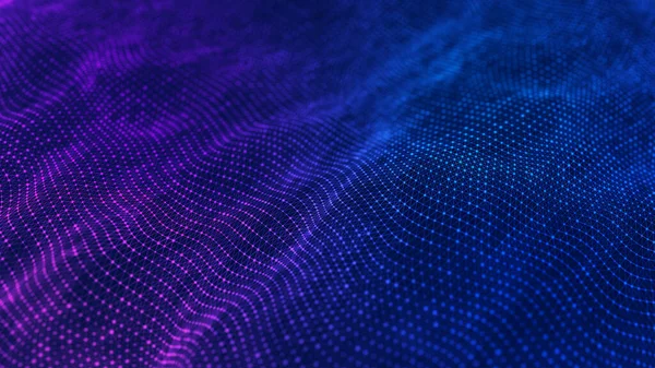 粒子の波 概要青い幾何学的背景 ビッグデータ可視化 データ技術抽象未来図 3Dレンダリング — ストック写真