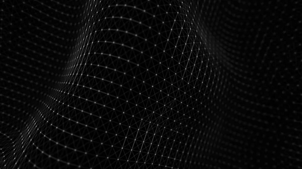 Wave of particles. Abstract black Geometric Background. Big data visualization. Data technology abstract futuristic illustration. 3d rendering.