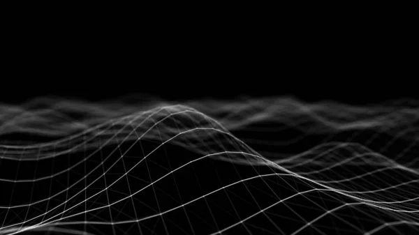 Ola Partículas Fondo Geométrico Negro Abstracto Visualización Macrodatos Ilustración Futurista — Foto de Stock