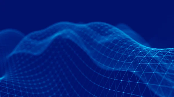 Хвиля Частинок Абстрактний Блакитний Геометричний Фон Велика Візуалізація Даних Технологія — стокове фото