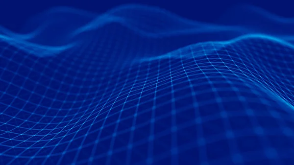 Κύμα Σωματιδίων Αφηρημένο Μπλε Γεωμετρικό Υπόβαθρο Μεγάλη Οπτικοποίηση Δεδομένων Τεχνολογία — Φωτογραφία Αρχείου