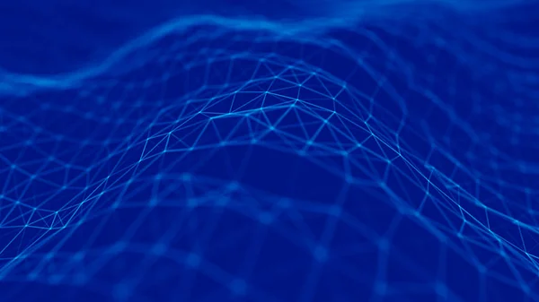 Welle Von Teilchen Abstrakter Blauer Geometrischer Hintergrund Visualisierung Von Big — Stockfoto