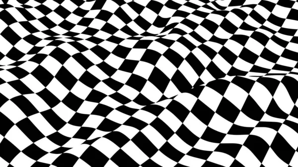 Tablero Olas Ajedrez Ilusiones Abstractas Blanco Negro Patrón Rayas Líneas — Vector de stock