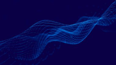 3D mavi parlak soyut arkaplan. Dinamik dalgalı soyut bir arkaplan. Büyük veri görselleştirmesi. 3d oluşturma.