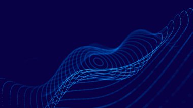 3D mavi parlak soyut arkaplan. Dinamik dalgalı soyut bir arkaplan. Büyük veri görselleştirmesi. 3d oluşturma.