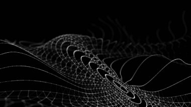 Üç boyutlu siyah soyut arkaplan. Dinamik dalgalı soyut bir arkaplan. Büyük veri görselleştirmesi. 3d oluşturma.