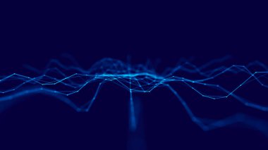 3D mavi parlak soyut arkaplan. Dinamik dalgalı soyut bir arkaplan. Büyük veri görselleştirmesi. 3d oluşturma.