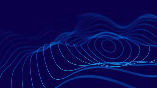 3D blue glowing abstract background. Abstract background with a dynamic wave. Big data visualization. 3d rendering.