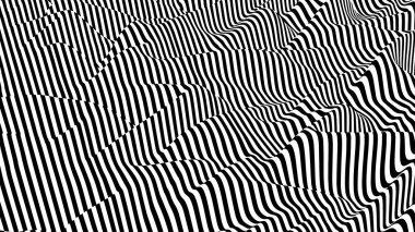 Optik illüzyon dalgası. Soyut üç boyutlu siyah beyaz illüzyonlar. Vektör illüstrasyonu.