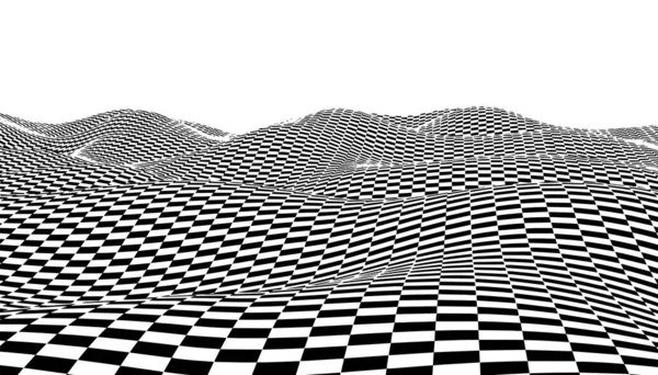 Optisk Illusjonsbølge Sjakkbølgebrett Abstrakt Svart Hvitt Illusjoner Horisontale Striper Eller – stockvektor