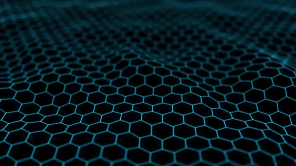 Futuristic blue hexagon background. Futuristic honeycomb concept. Wave of particles. 3D rendering. Data technology background — Stock Video
