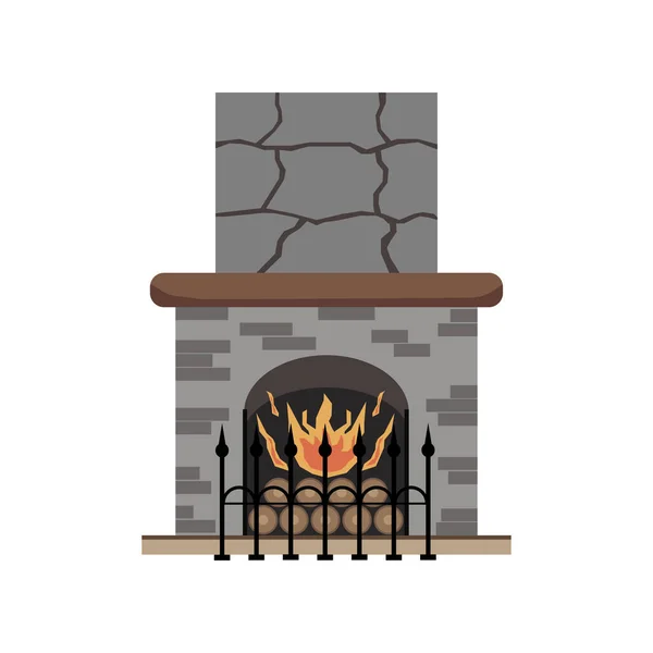 Fireplace Element Interior Living Room Flat Icon Design Vector Illustration — Stock Vector