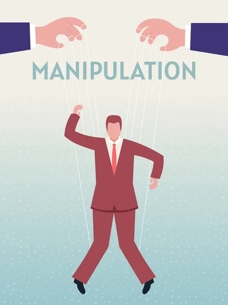 Manipulation. Puppet Master is controlling  people with strings. Vector illustration.