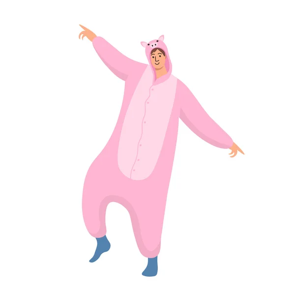 Men Wearing Pig Pajamas Flat Vector Illustration — Stock Vector