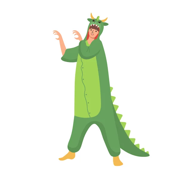 Mujer Con Pijama Dragón Ilustración Vectorial Plana — Archivo Imágenes Vectoriales