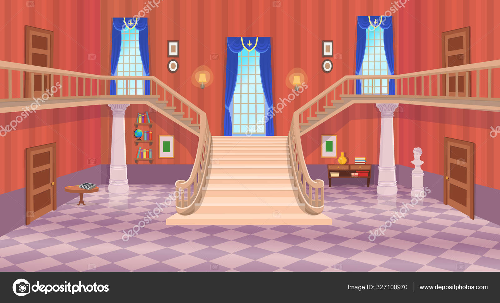 Vector Old Hall Room Stairs Doors Window Cartoon Illustration Stock Vector Image by ©Yucalora #327100970 Vector Old Hall Room Stairs Doors Window Cartoon Illustration Stock Vector Image by ©Yucalora #327100970