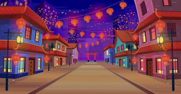 Panorama Rue Chinoise Avec Signe Zodiaque Chinois Année Rat Rouge — Image vectorielle