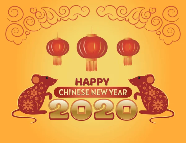 Feliz Año Nuevo Chino 2020 Rata Roja Tarjeta Felicitación Vector — Vector de stock