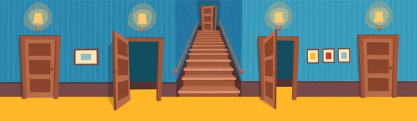 Quarto Interior Com Escadas Portas Ilustração Vetorial Corredor Dos Desenhos — Vetor de Stock