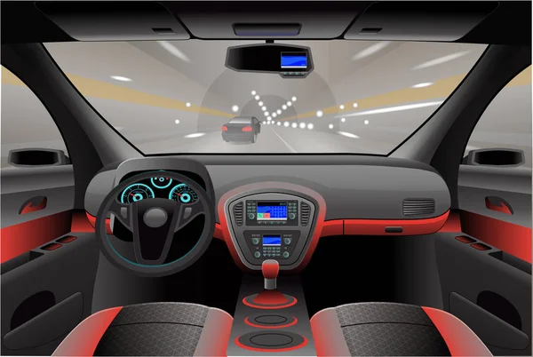 Car Interior Cockpit View Vector Illustration — Stock Vector