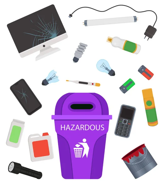 Household Hazardous Garbage Waste Toxic Trash Cartoon Vector Illustration — Stock Vector