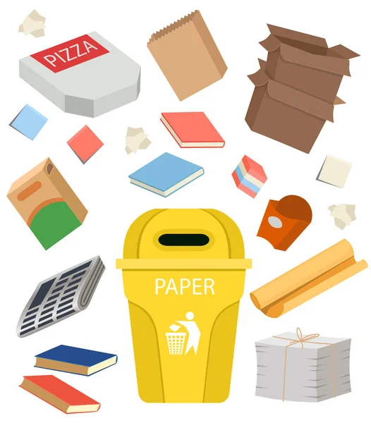 Paper Garbage Boxes Paper Newspapers Packaging Books Cartoon Vector Illustration — Stock Vector