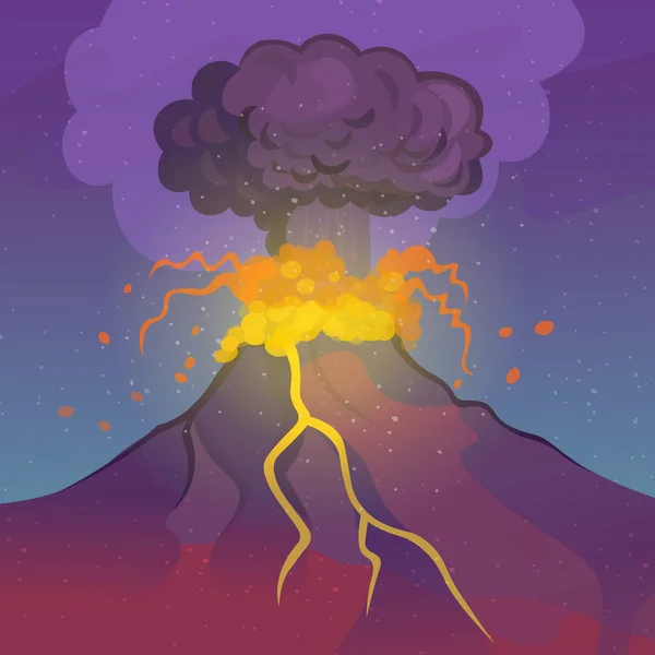 Vulkaanuitbarsting Vector Cartoon Illustratie — Stockvector