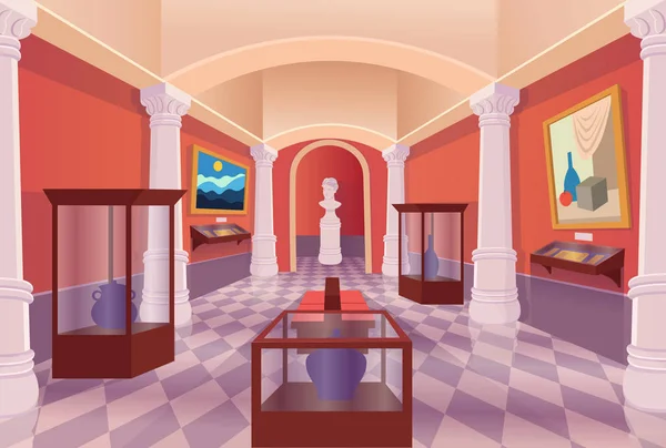 Muzeum Galeria Sztuki Wektor Kreskówka Wnętrze — Wektor stockowy