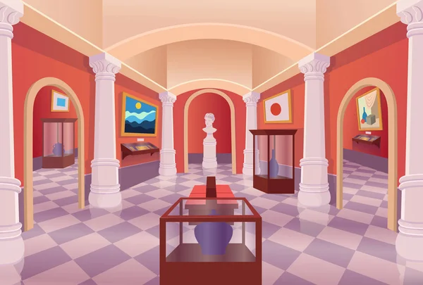 Museu Arte Galeria Vetor Desenho Animado Interior — Vetor de Stock