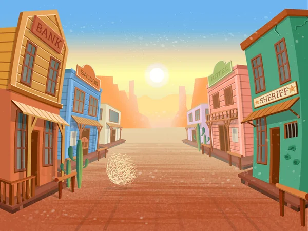 Western Town Vector Ilustração Estilo Cartoon — Vetor de Stock