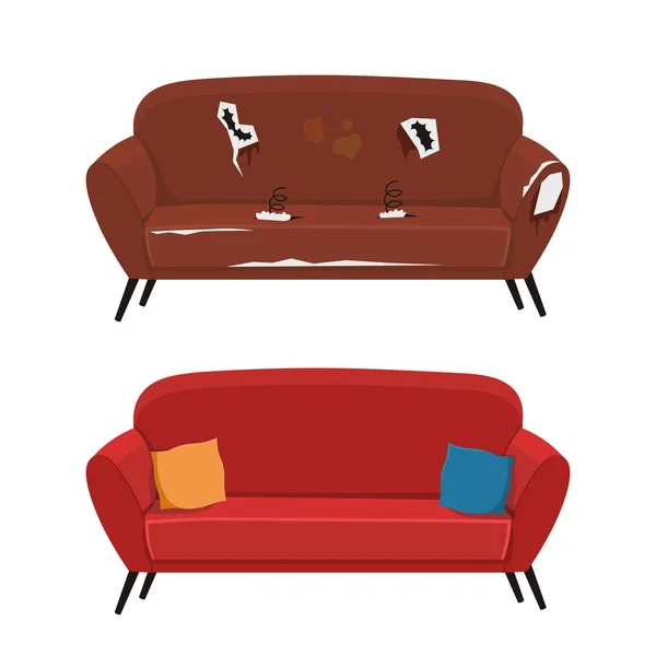 Old and new sofa vector illustration