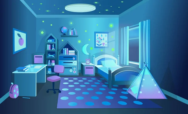 Cozy Children Room Toys Night Vector Illustration Cartoon Style — 스톡 벡터