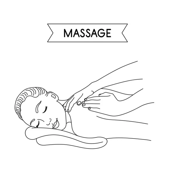 Massage Frauenhände Machen Eine Therapeutische Massage Für Ein Mädchen Linienstil — Stockvektor