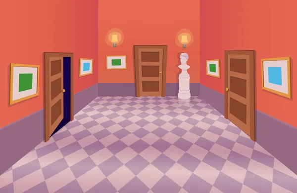 Interiér Vinobraní Místnosti Dveřmi Bustou Venuše Vektorová Ilustrace Kresleného Koridoru — Stockový vektor