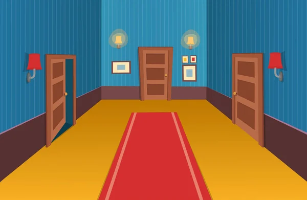 Interior Room Doors Lamp Paintings Vector Illustration Cartoon Corridor — 图库矢量图片