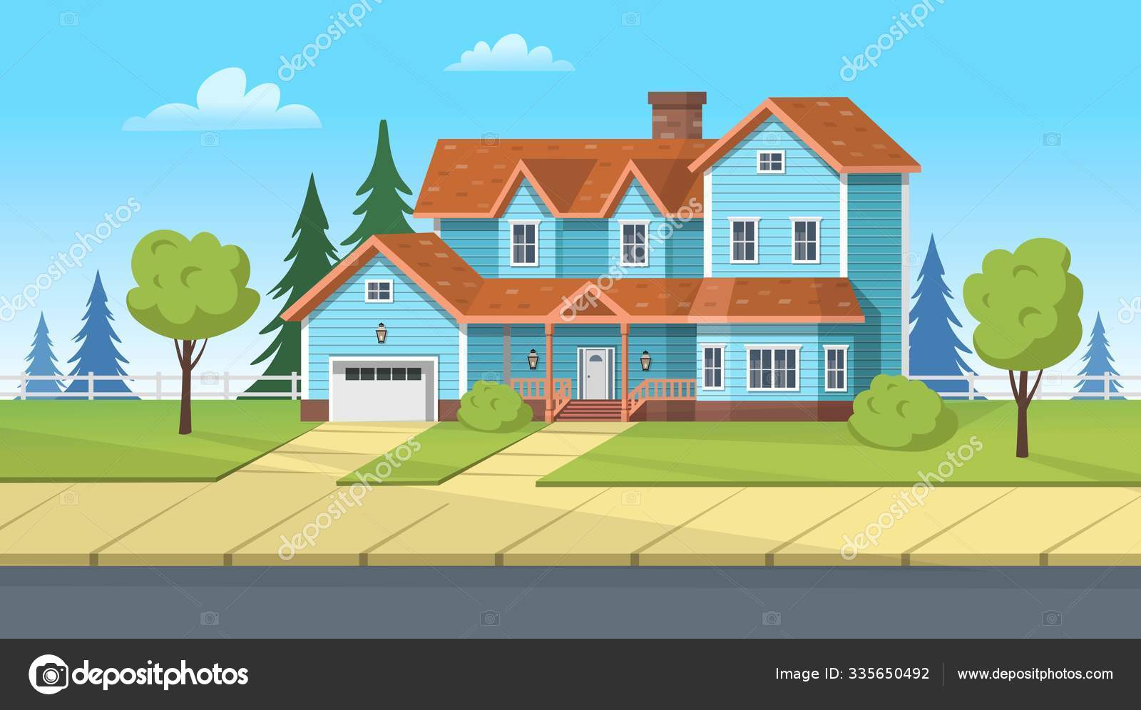 Facade Building Suburban House Garage Green Lawn Vector Cartoon Illustration Stock Vector Image by ©Yucalora #335650492 Facade Building Suburban House Garage Green Lawn Vector Cartoon Illustration Stock Vector Image by ©Yucalora #335650492