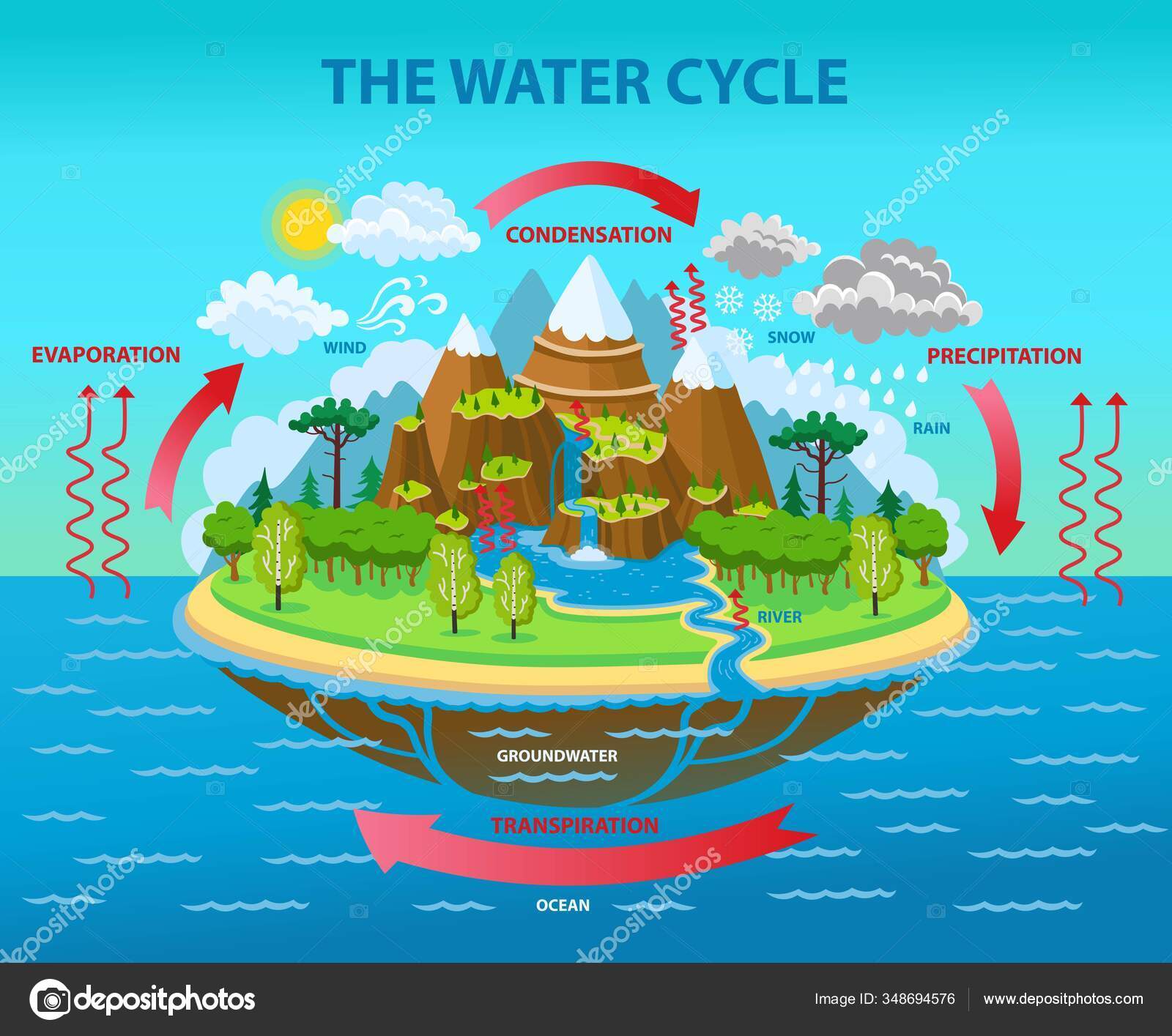 Water Cycle Vector Cartoon Illustration Stock Vector Image by ©Yucalora #348694576 Water Cycle Vector Cartoon Illustration Stock Vector Image by ©Yucalora #348694576