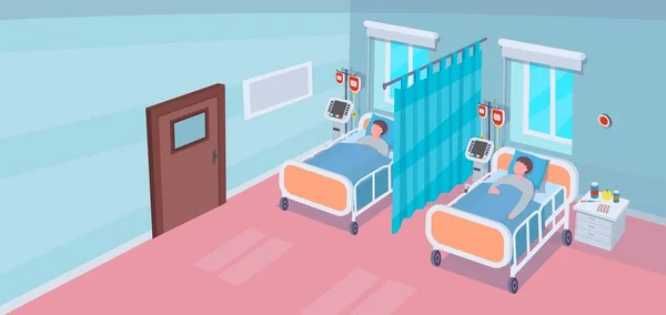 Interior Hospital Room Hospital Beds Patients Vector Illustration — Stock Vector